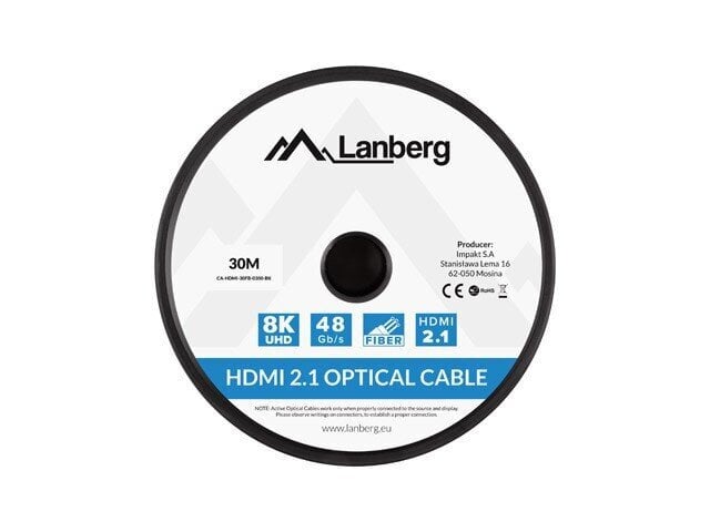 LANBERG CABLE HDMI M/M V2.1 30M 8K OPTICAL AOC hinta ja tiedot | Kaapelit ja adapterit | hobbyhall.fi