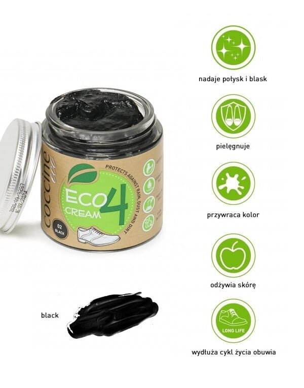 Vegan kenkävoide nahalle (musta) - Coccine Eco Cream, 100 ml hinta ja tiedot | Vaatteiden ja jalkineiden hoito | hobbyhall.fi