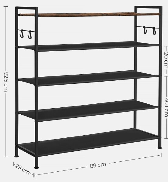 Kenkäteline, 5 hyllyä, 29 x 89 x 92,5 cm, musta hinta ja tiedot | Kenkäkaapit ja -hyllyt | hobbyhall.fi