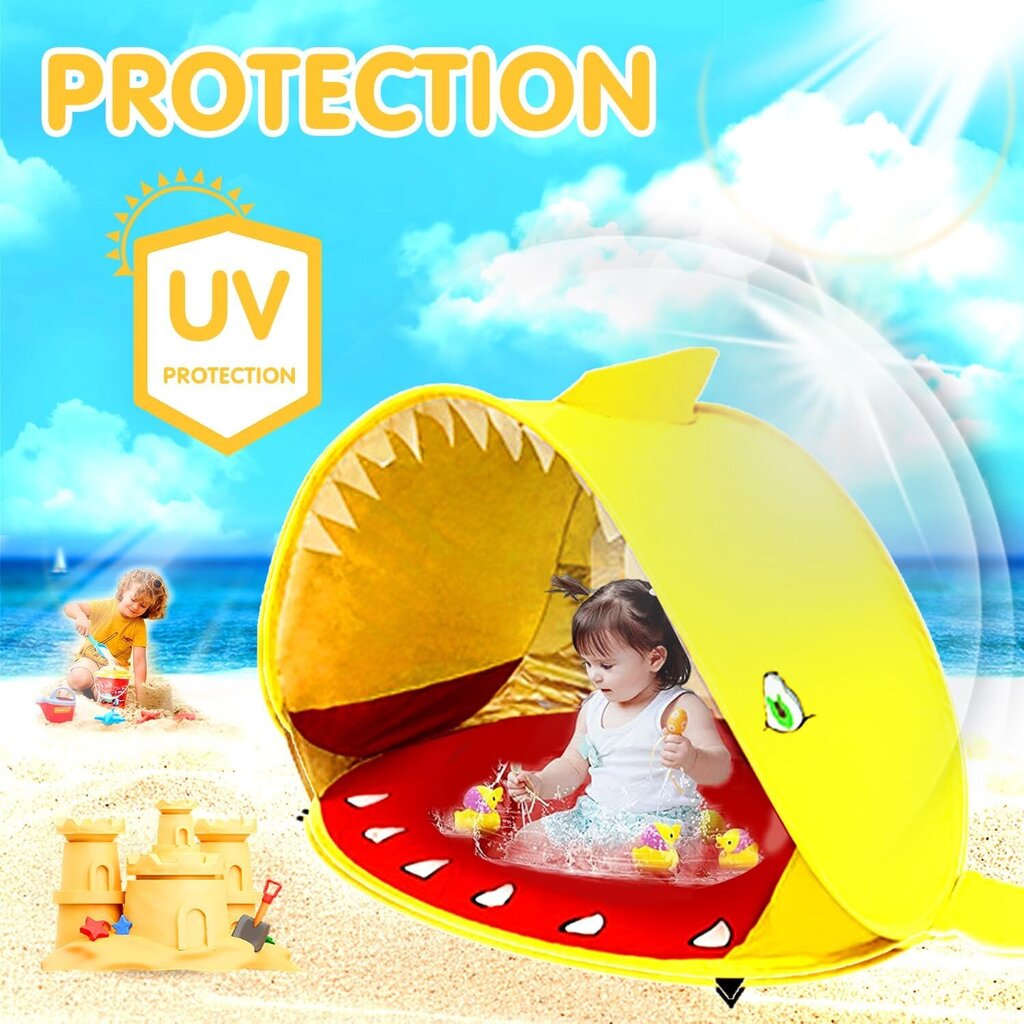 Meishang UV-suoja lasten rantateltta, 110x80x70cm, keltainen hinta ja tiedot | Teltat | hobbyhall.fi