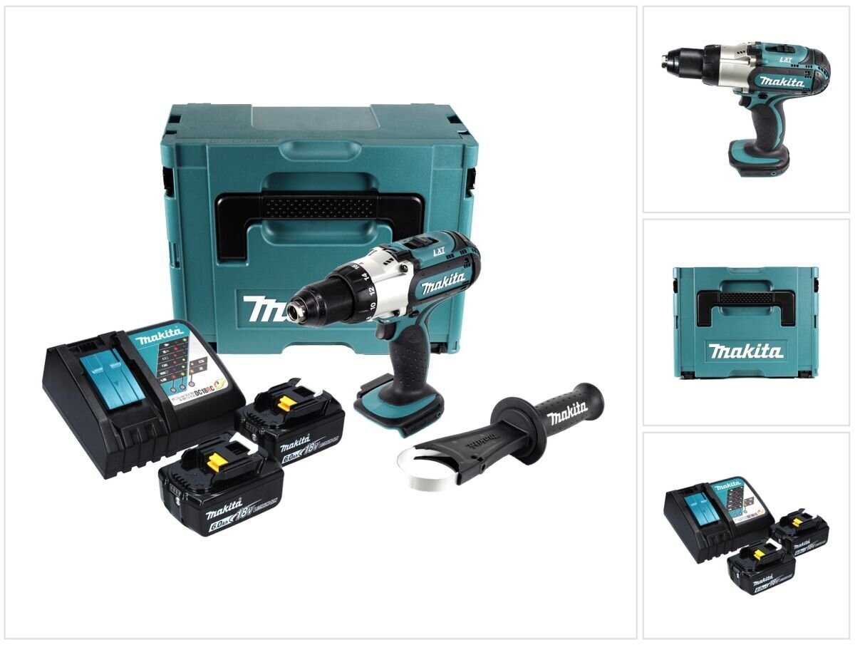 Makita DDF 451 RGJ akkukäyttöinen porakone 18 V 80 Nm sekä kaksi akkua 6,0 Ah ja laturi + Makpac hinta ja tiedot | Akkuporakoneet ja ruuvinvääntimet | hobbyhall.fi