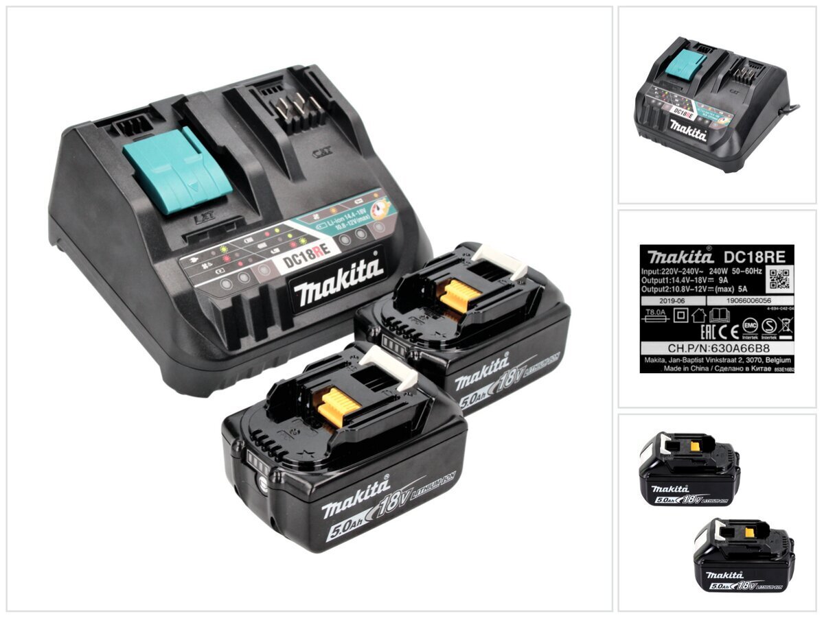 Makita virtalähdesarja 18 V 2x BL 1850 B akulla 5,0 Ah + DC 18 RE pikalaturi hinta ja tiedot | Akkuporakoneet ja ruuvinvääntimet | hobbyhall.fi