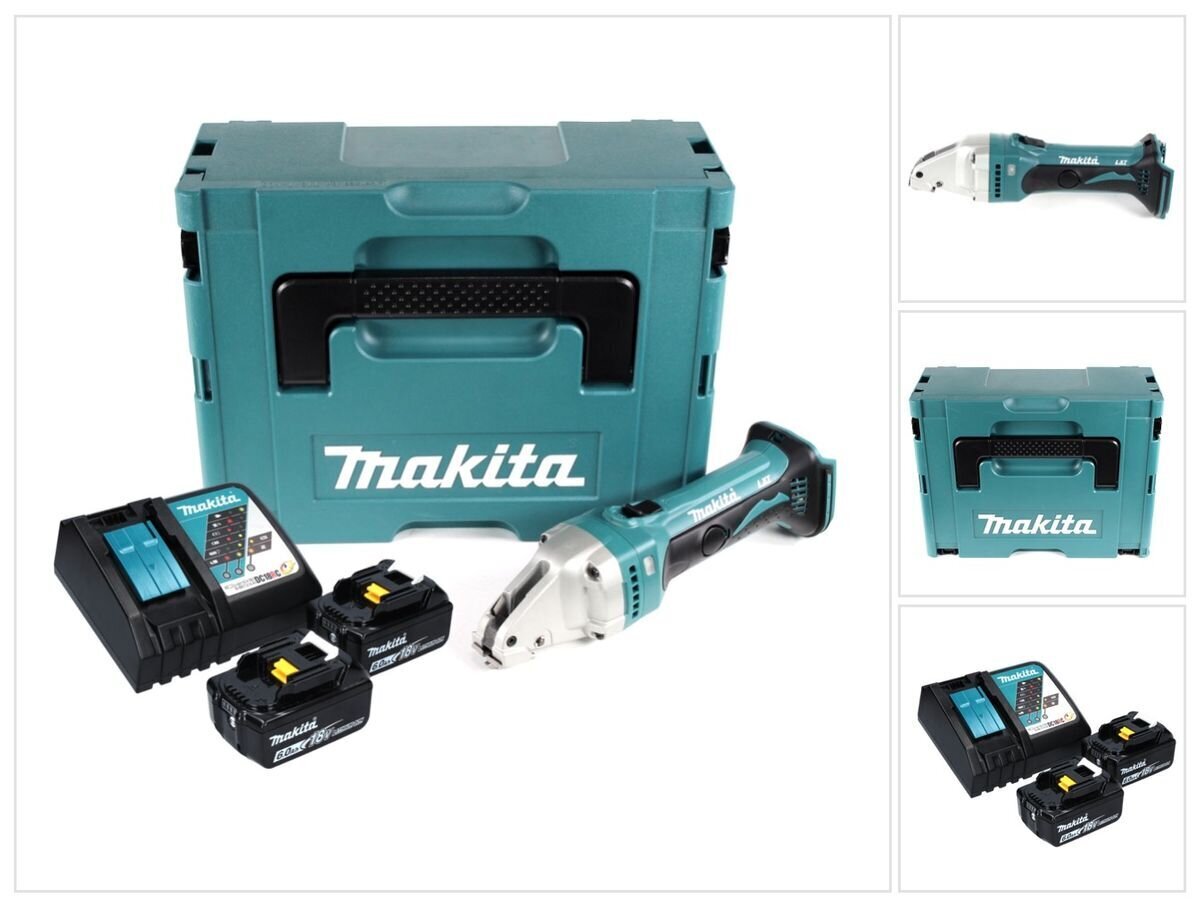 Makita DJS 161 RGJ Tinaleikkuri 18 V 1,6 mm + 2x akut 6,0 Ah + laturi + Makpac hinta ja tiedot | Sahat ja sirkkelit | hobbyhall.fi