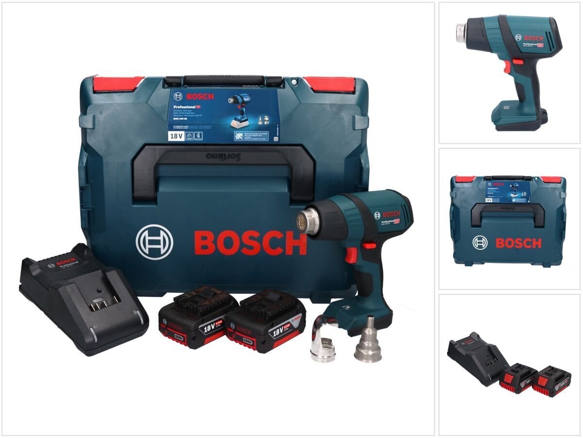 Bosch GHG 18V-50 Professional johdoton kuumailmapuhallin 18 V 300° C / 500° C + 2x akku 5,0 Ah + laturi + L-Boxx hinta ja tiedot | Kuumailmapuhaltimet | hobbyhall.fi