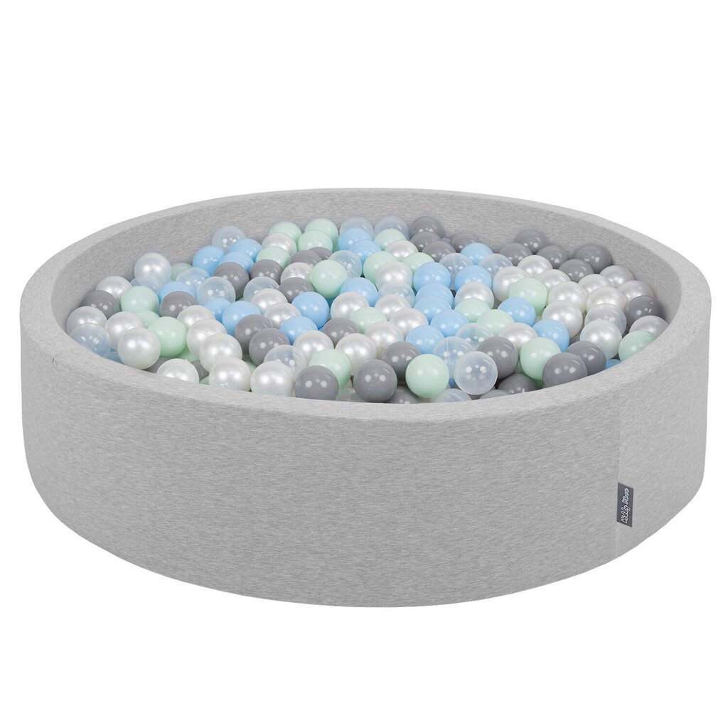 KiddyMoon pehmeä pallomeri pyöreä 120x30cm/200 pallot ∅ 7cm vaaleanharmaa:pearl-grey-transparent-babyblu hinta ja tiedot | Vauvan lelut | hobbyhall.fi