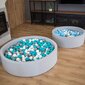 KiddyMoon pehmeä pallomeri pyöreä 120x30cm/200 pallot ∅ 7cm vaaleanharmaa:pearl-grey-transparent-babyblu hinta ja tiedot | Vauvan lelut | hobbyhall.fi