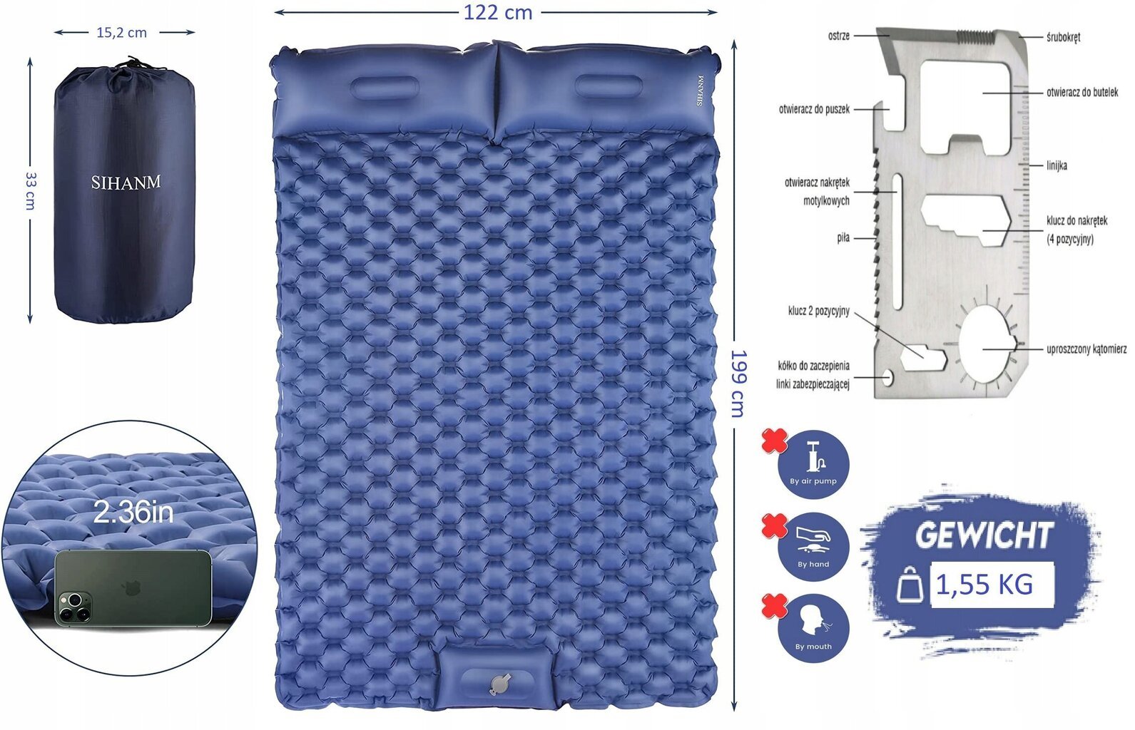 Itsetäyttyvä patja 60cm x 198cm x 6cm hinta ja tiedot | Ilmapatjat | hobbyhall.fi