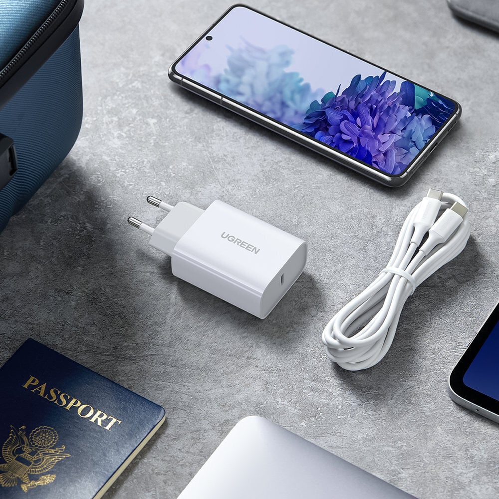 UGREEN UGREEN USB-C seinälaturi, 30W + USB-C kaapeli (valkoinen) hinta ja tiedot | Puhelimen laturit | hobbyhall.fi