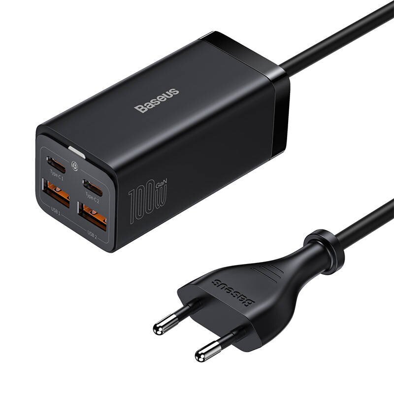 Baseus Baseus GaN3 Pro 2xUSB-C + 2xUSB seinälaturi, 100W (musta) hinta ja tiedot | Puhelimen laturit | hobbyhall.fi