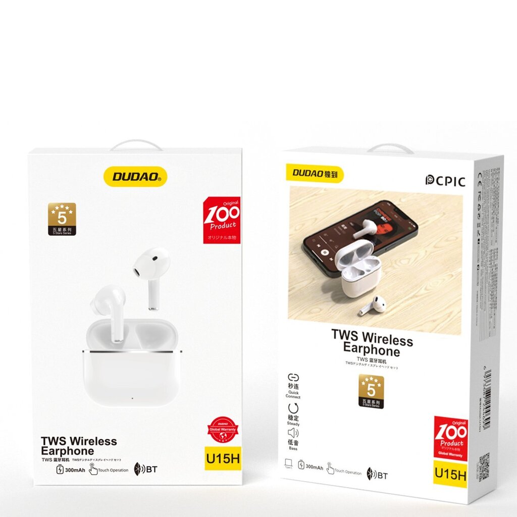 Dudao TWS kuulokkeet Dudao U15H, Bluetooth 5.0 (valkoinen) hinta ja tiedot | Kuulokkeet | hobbyhall.fi