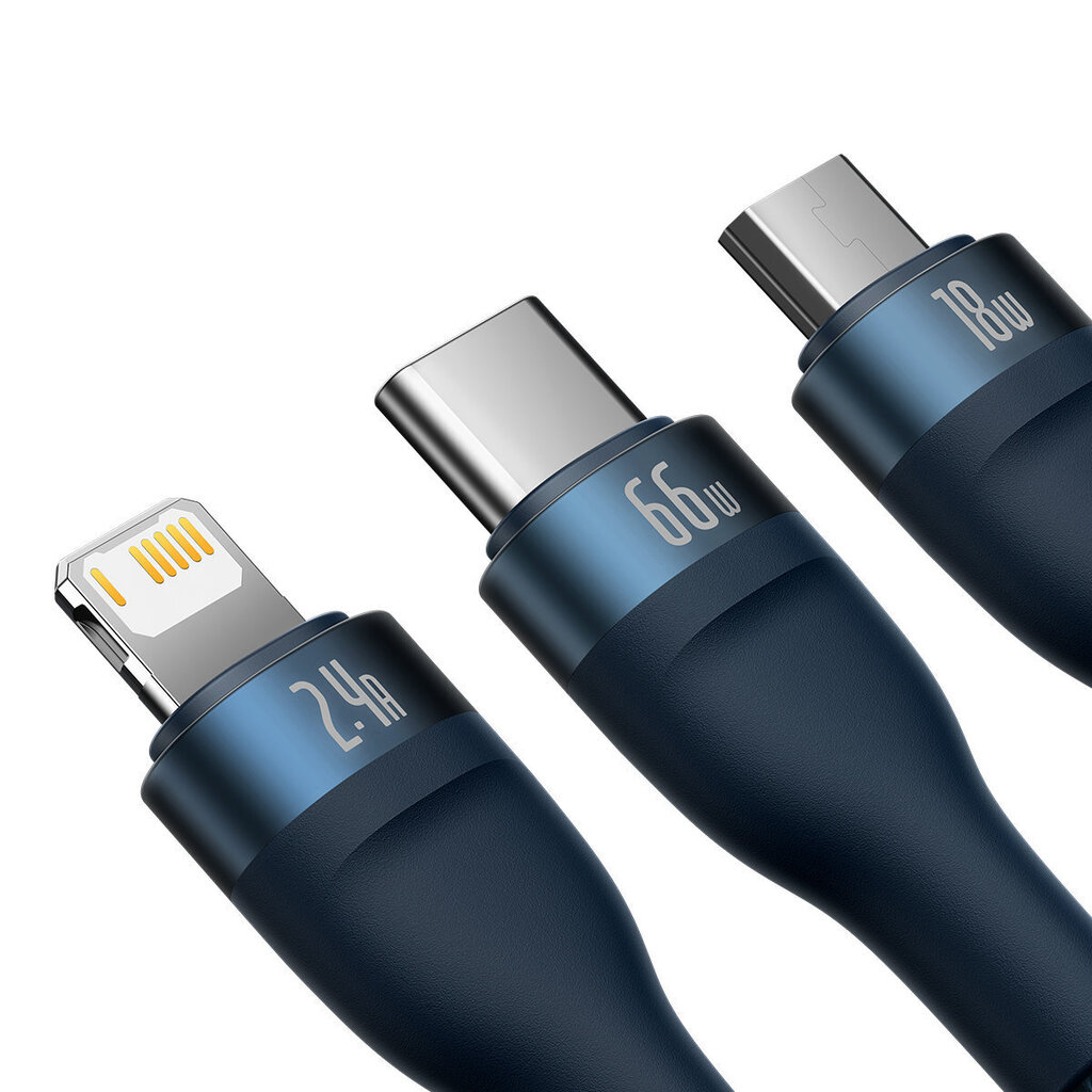 Baseus 3in1 USB-kaapeli Baseus USB 3in1 Baseus Flash Series, USB-C + Micro + Lightning 66W, 1,2m (sininen) hinta ja tiedot | Puhelinkaapelit | hobbyhall.fi