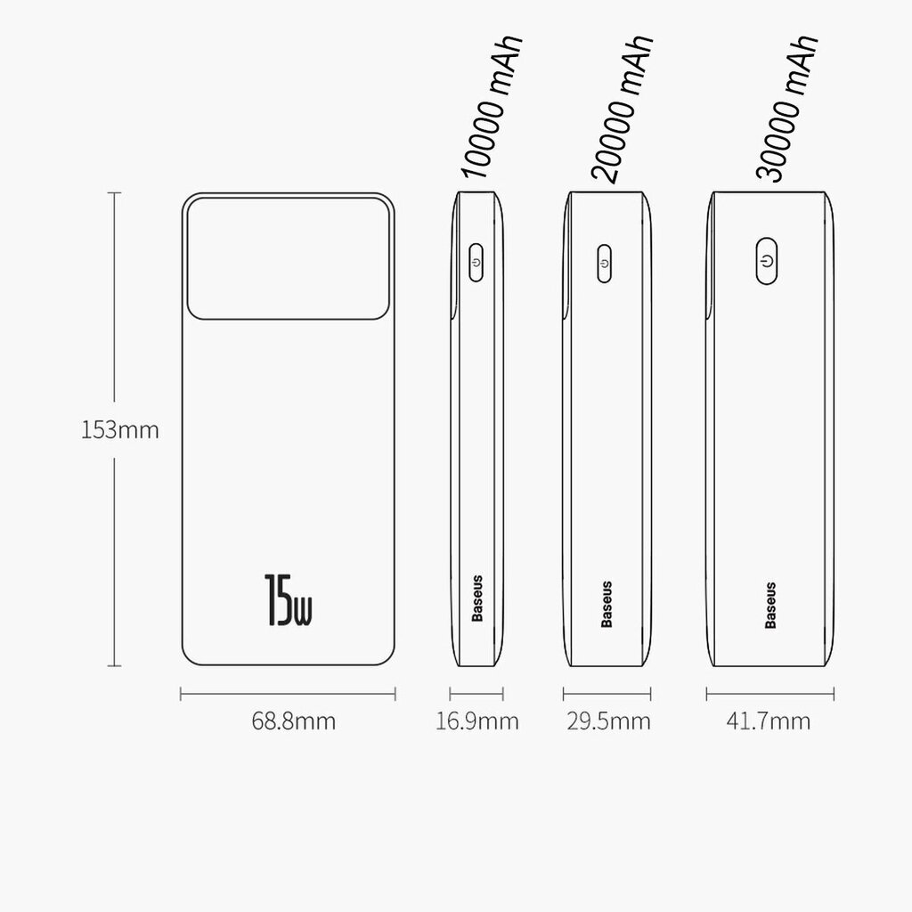 Baseus Baseus Bipow Powerbank 30000mAh, 15W (musta) hinta ja tiedot | Varavirtalähteet | hobbyhall.fi