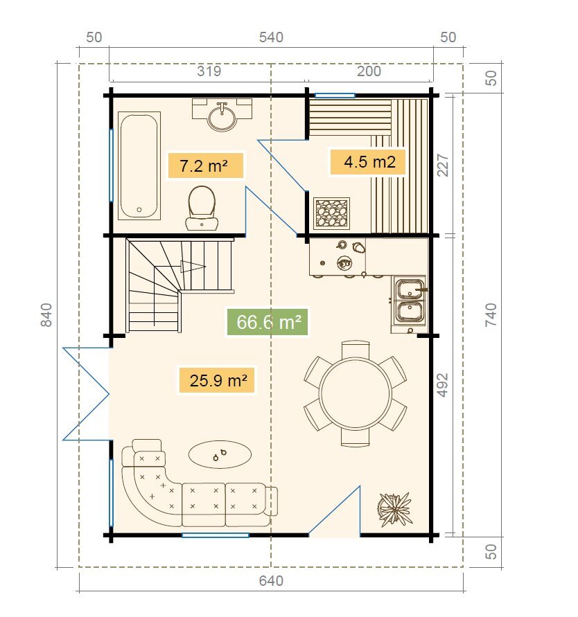 Kesämökki Matterhorn 73,2 m² 70 mm höylähirrestä hinta ja tiedot | Piharakennukset | hobbyhall.fi