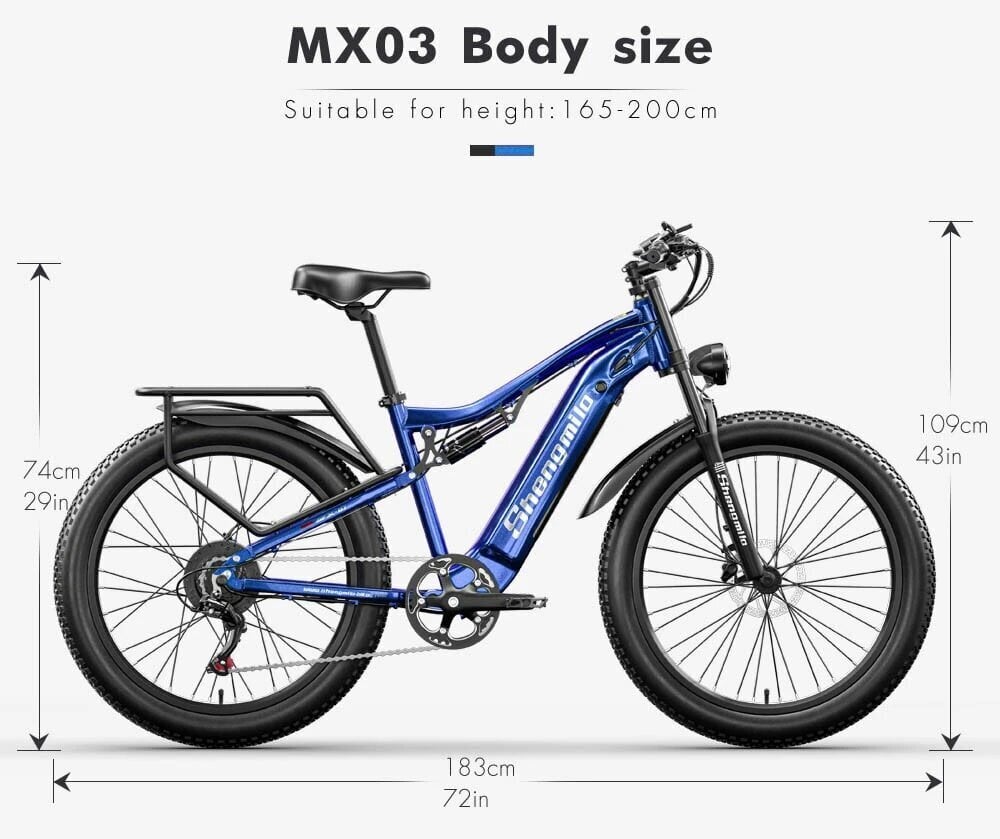 Sähköpyörä Shengmilo MX03 26", sininen, 500W, 15Ah hinta ja tiedot | Sähköpyörät | hobbyhall.fi