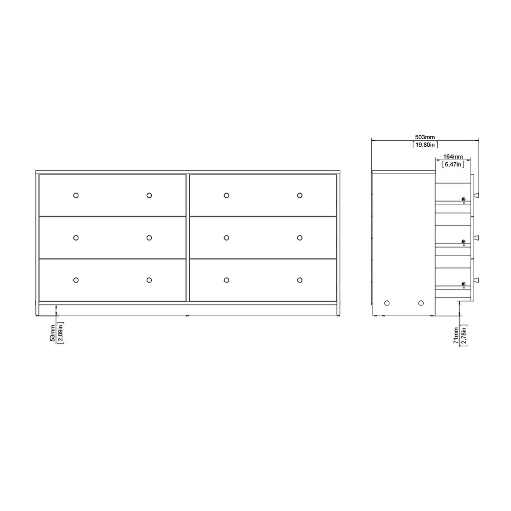 Lipasto May Double Dresser 6 Drawers Black, musta hinta ja tiedot | Lipastot | hobbyhall.fi