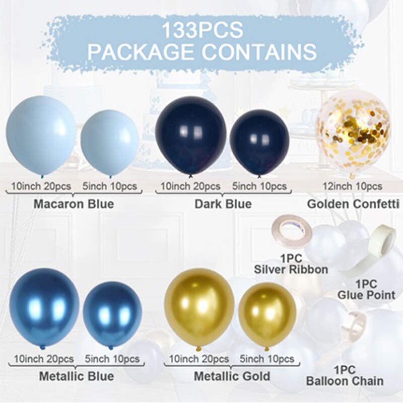 Macaron Blue Gold -teemailmapallosetti (133 kpl) hinta ja tiedot | Ilmapallot | hobbyhall.fi