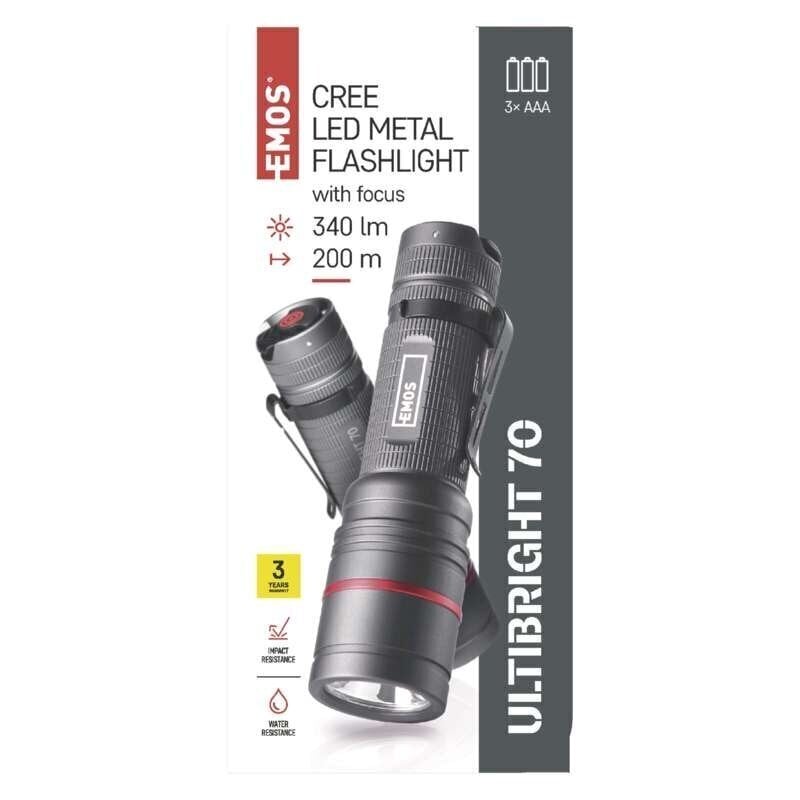 Metallinen taskulamppu Cree Led Ultibright 70, 340lm, 3xAAA hinta ja tiedot | Taskulamput ja valonheittimet | hobbyhall.fi