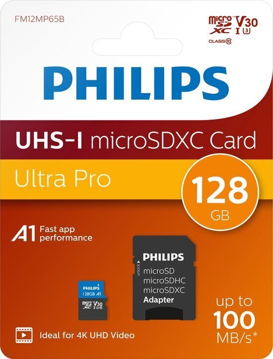 Muistikortti Philips MicroSDXC, 128GB Class 10 UHS-I U3 hinta ja tiedot | Kameran muistikortit | hobbyhall.fi