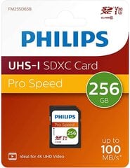 Philips SDXC -kortti 256 Gt Class 10 UHS-I U3 V30 A1 hinta ja tiedot | Philips Puhelimet, älylaitteet ja kamerat | hobbyhall.fi