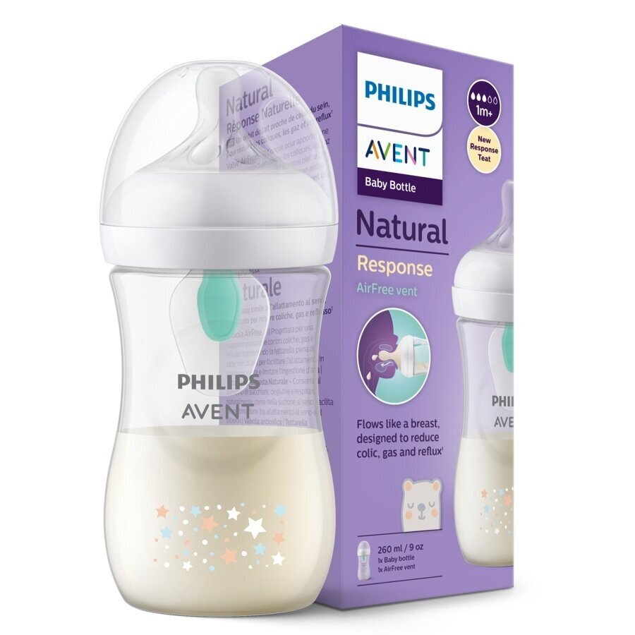 Philips Avent Responsive Natural Fresh Bablet Bear tuttipullo, 1 kk+, 260 ml hinta ja tiedot | Tuttipullot ja tarvikkeet | hobbyhall.fi