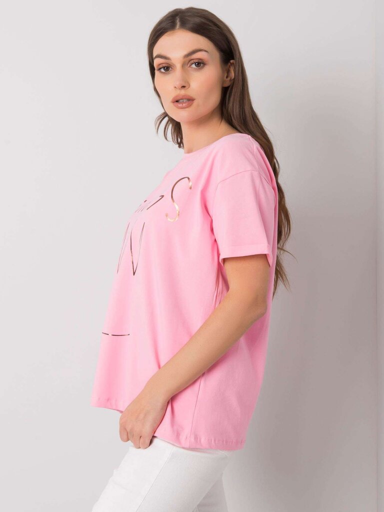 Naisten vaaleanpunainen puuvillainen t-paita printillä. hinta ja tiedot | Naisten T-paidat | hobbyhall.fi