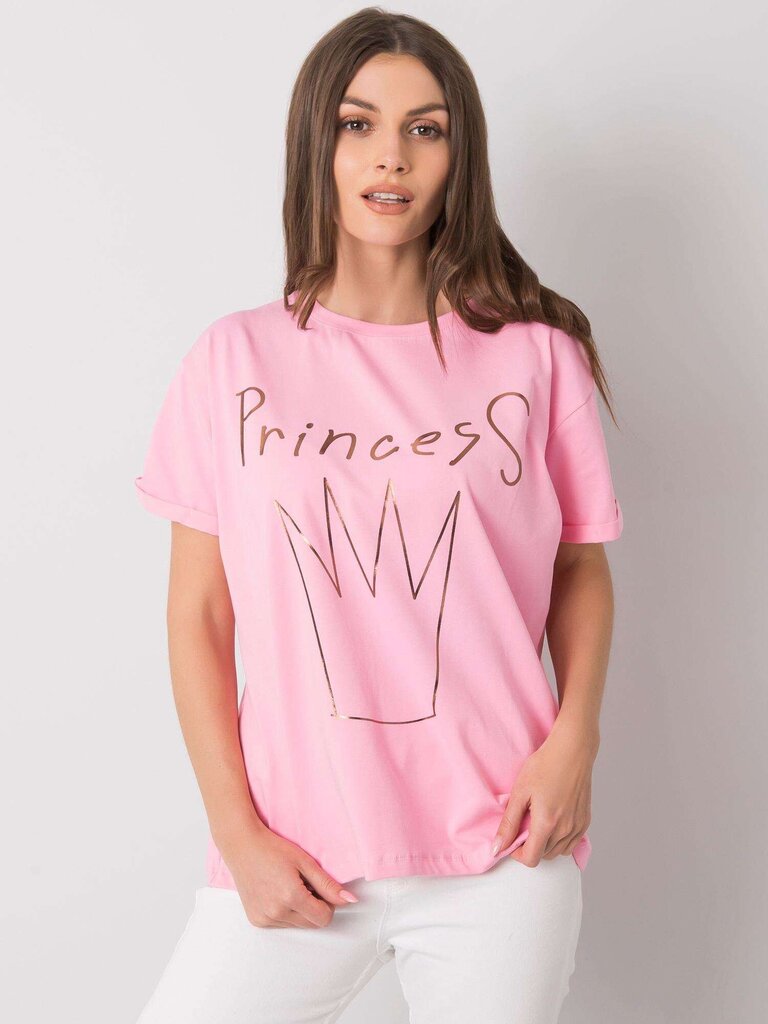 Naisten vaaleanpunainen puuvillainen t-paita printillä. hinta ja tiedot | Naisten T-paidat | hobbyhall.fi
