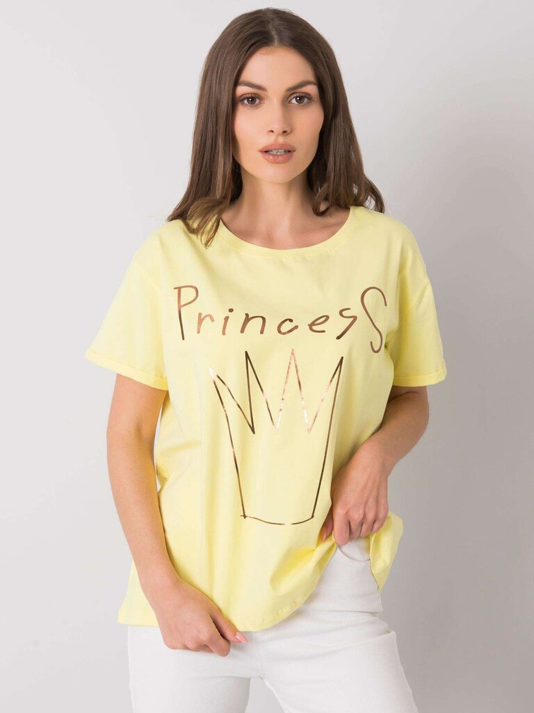 Keltainen naisten puuvillainen t-paita printillä. hinta ja tiedot | Naisten T-paidat | hobbyhall.fi