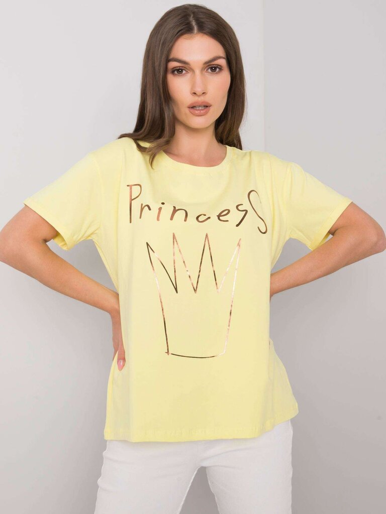 Keltainen naisten puuvillainen t-paita printillä. hinta ja tiedot | Naisten T-paidat | hobbyhall.fi