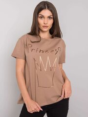 Tummanbeige naisten puuvillainen t-paita printillä. hinta ja tiedot | Naisten T-paidat | hobbyhall.fi