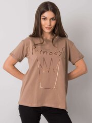 Tummanbeige naisten puuvillainen t-paita printillä. hinta ja tiedot | Naisten T-paidat | hobbyhall.fi