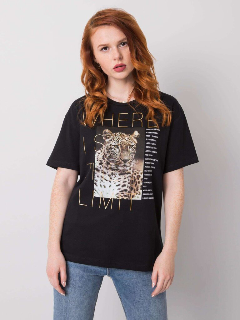 Musta t-paita, jossa eläinkuvio. hinta ja tiedot | Naisten T-paidat | hobbyhall.fi