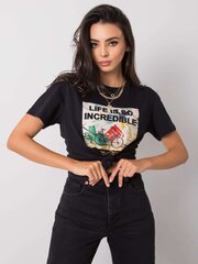 Musta puuvillainen t-paita, jossa teksti. hinta ja tiedot | Naisten T-paidat | hobbyhall.fi