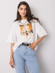 Valkoinen puuvillainen t-paita printillä. hinta ja tiedot | Naisten T-paidat | hobbyhall.fi