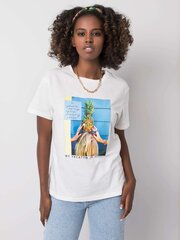 Valkoinen puuvillainen t-paita, jossa värikäs painatus. hinta ja tiedot | Naisten T-paidat | hobbyhall.fi