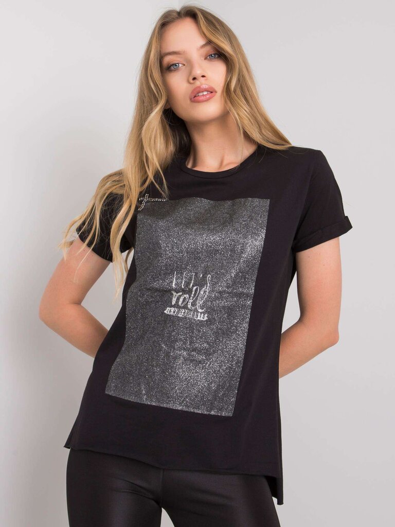 Musta puuvillainen t-paita. hinta ja tiedot | Naisten T-paidat | hobbyhall.fi