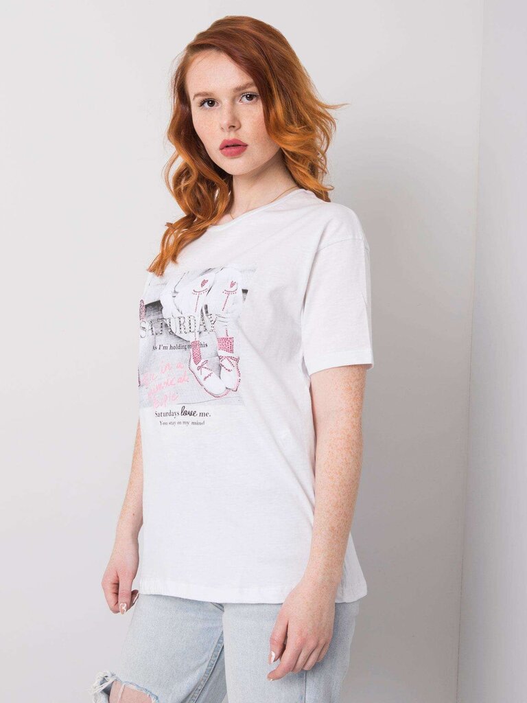 Valkoinen naisten t-paita strassilla. hinta ja tiedot | Naisten T-paidat | hobbyhall.fi