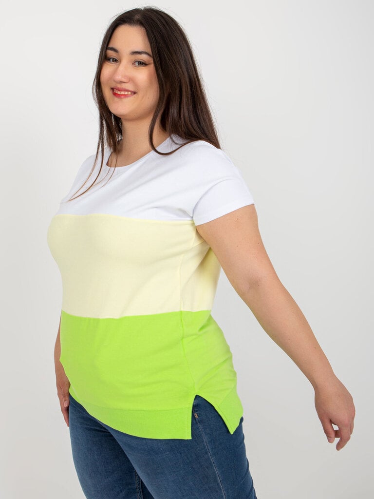 Naisten valko-keltainen Plus-kokoinen pusero hinta ja tiedot | Naisten T-paidat | hobbyhall.fi