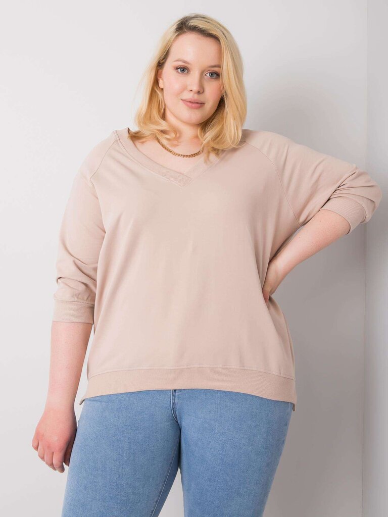 Plus-kokoinen beige puuvillapusero. hinta ja tiedot | Naisten hupparit, collegepaidat ja villapaidat | hobbyhall.fi