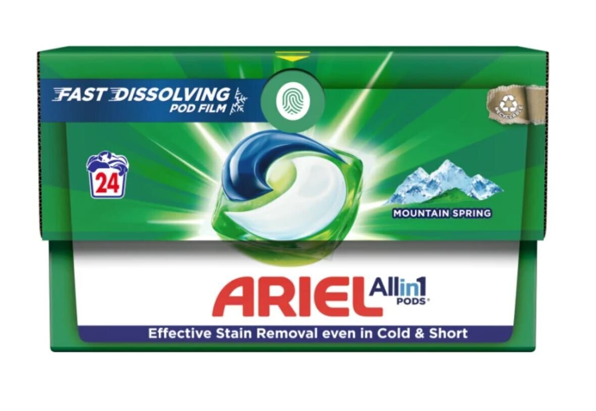 Ariel Mountain Spring pesukapselit, 24 kpl hinta ja tiedot | Pyykinpesuaineet | hobbyhall.fi