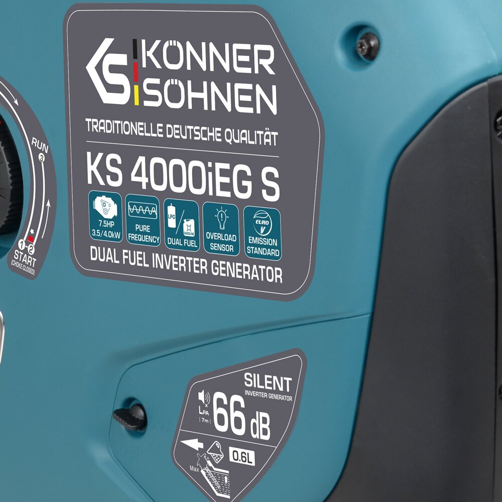 Könner & Söhnen KS 4000iEG S -invertterigeneraattori, LPG (nestekaasu) / bensiini hinta ja tiedot | Aggregaatit | hobbyhall.fi