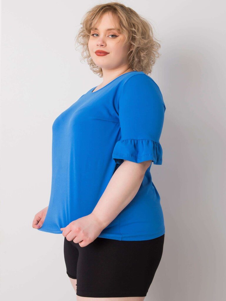Plus-kokoinen tummansininen pusero koristeellisilla hihoilla. hinta ja tiedot | Naisten paidat | hobbyhall.fi