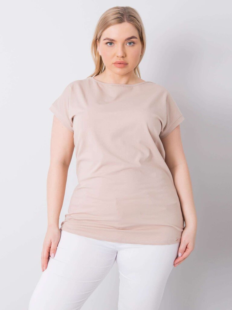 Plus-kokoinen beige puuvillainen t-paita. hinta ja tiedot | Naisten paidat | hobbyhall.fi