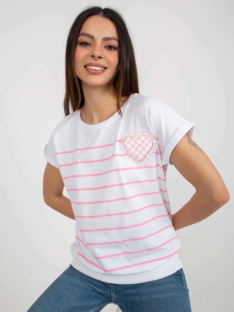Naisten valkoinen ja pinkki T-paita printillä hinta ja tiedot | Naisten paidat | hobbyhall.fi