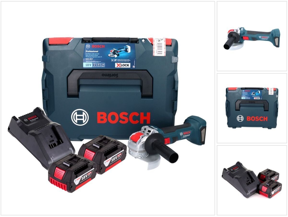 Bosch GWX 18V-7 Professional kulmahiomakone 18 V 125 mm X-LOCK + 2x akku 5,0 Ah + L-Boxx - ilman laturia hinta ja tiedot | Hiomakoneet | hobbyhall.fi