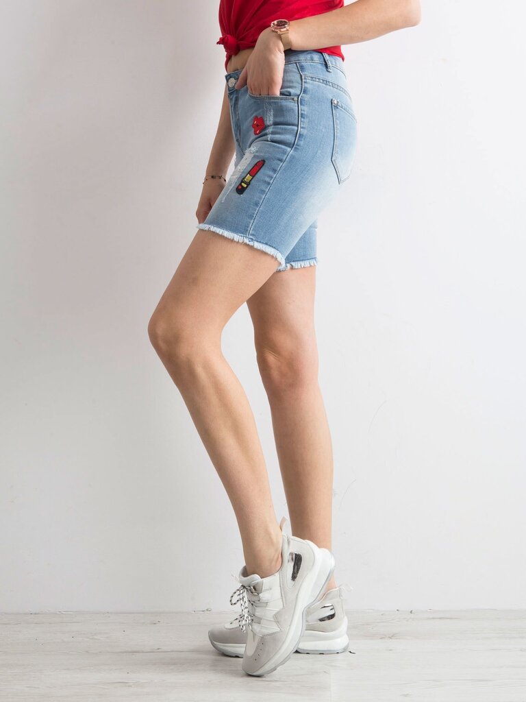 Denim shortsit värikkäillä sinisillä laitteilla. hinta ja tiedot | Naisten shortsit | hobbyhall.fi