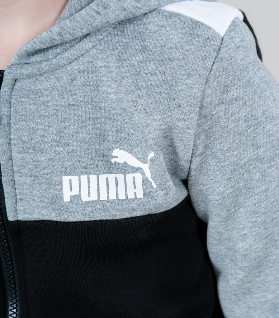 Puma Urheiluasu Ess+ Block Hooded Black Grey 670116 03 hinta ja tiedot | Poikien puserot, liivit ja jakut | hobbyhall.fi