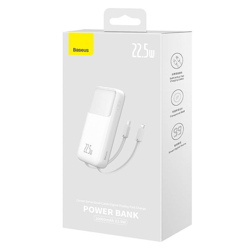 Powerbank Baseus Comet virtapankki 10000mAh, 22,5W (valkoinen) hinta ja tiedot | Varavirtalähteet | hobbyhall.fi