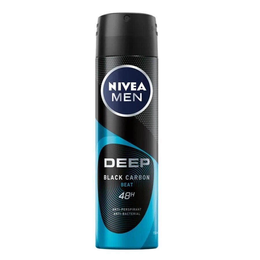 Suihkutettava antiperspiranttideodorantti Nivea Men Deep Black Carbon Beat aktiivihiiliuutteella, 150ml hinta ja tiedot | Deodorantit | hobbyhall.fi