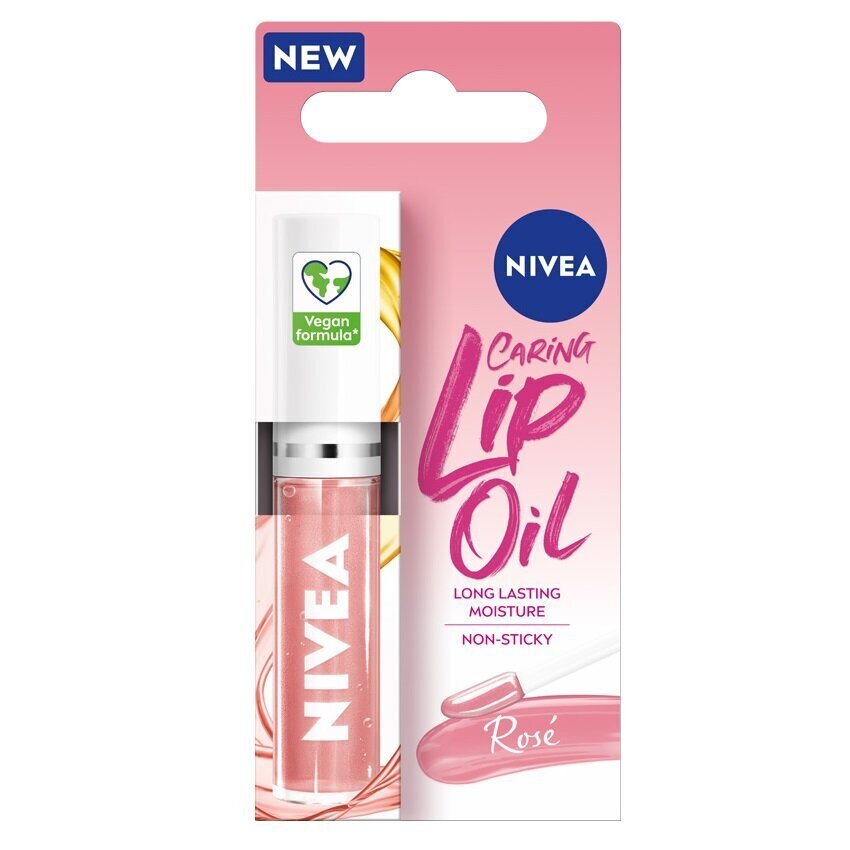 Huuliöljy Nivea Caring Lip Oil Rose, 5,5 ml hinta ja tiedot | Huulipunat, huulikiillot ja huulirasvat | hobbyhall.fi