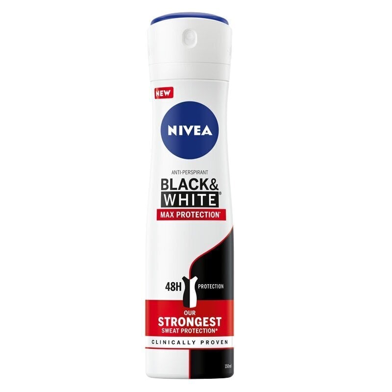 Nivea Black & White Max Protection 48H antiperspiranttisuihke, 150ml hinta ja tiedot | Deodorantit | hobbyhall.fi